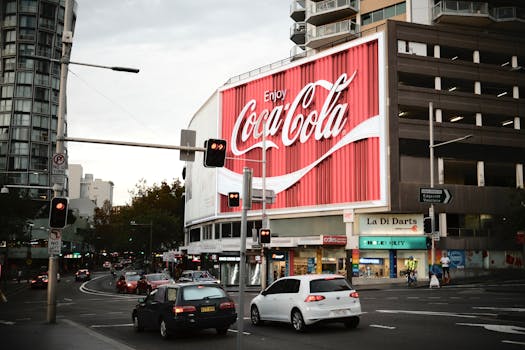 Sydney's famous Coca-Cola billboard lights up a busy street corner.